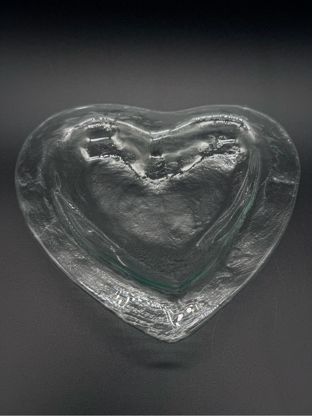 VTG Annieglass 1995 Signed Clear Textured Art Glass Heart Trinket Dish Tray 8"